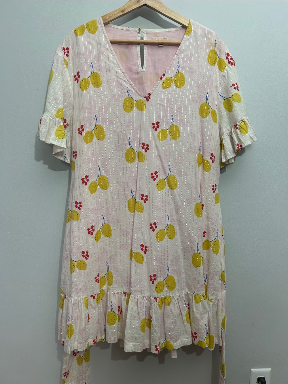 Pink Chicken Lemon Print Halsey Dress sz L - Picture 5 of 8